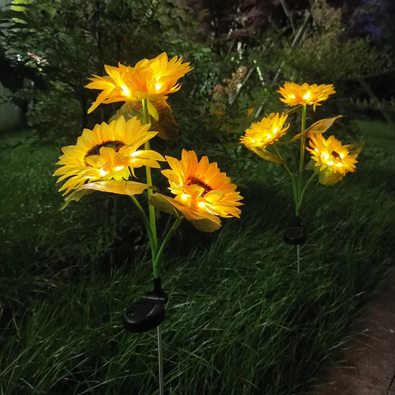 3 Heads 1 Head Solar Simulation Sunflower LED Lights Garden Yard Lawn Night Lights Landscape Lamp Decor Christmas Flower Light