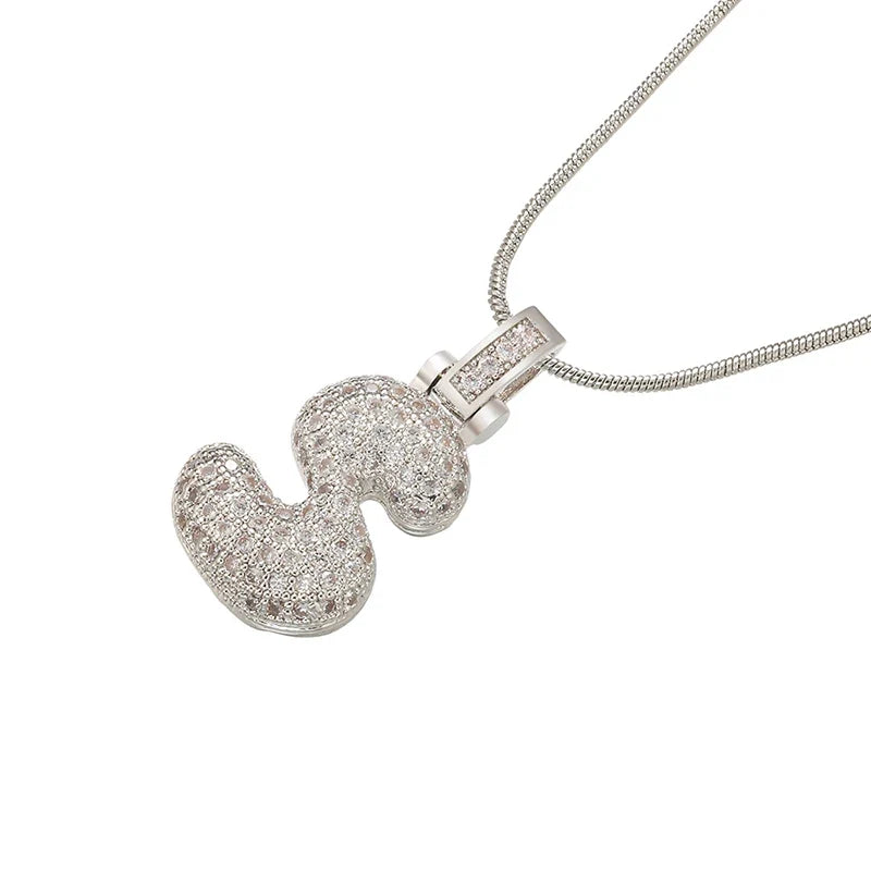 Silver Bubble Initial Letter Necklace | Customizable 26 Letters Pendant Jewelry for Women