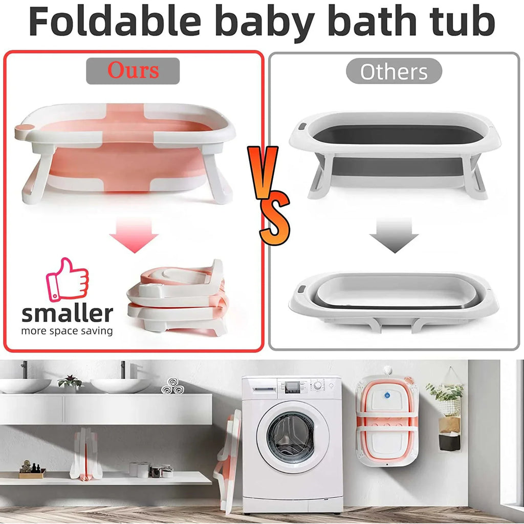 Foldable Baby Bath Tub With Cushion Thermometer Non Slip