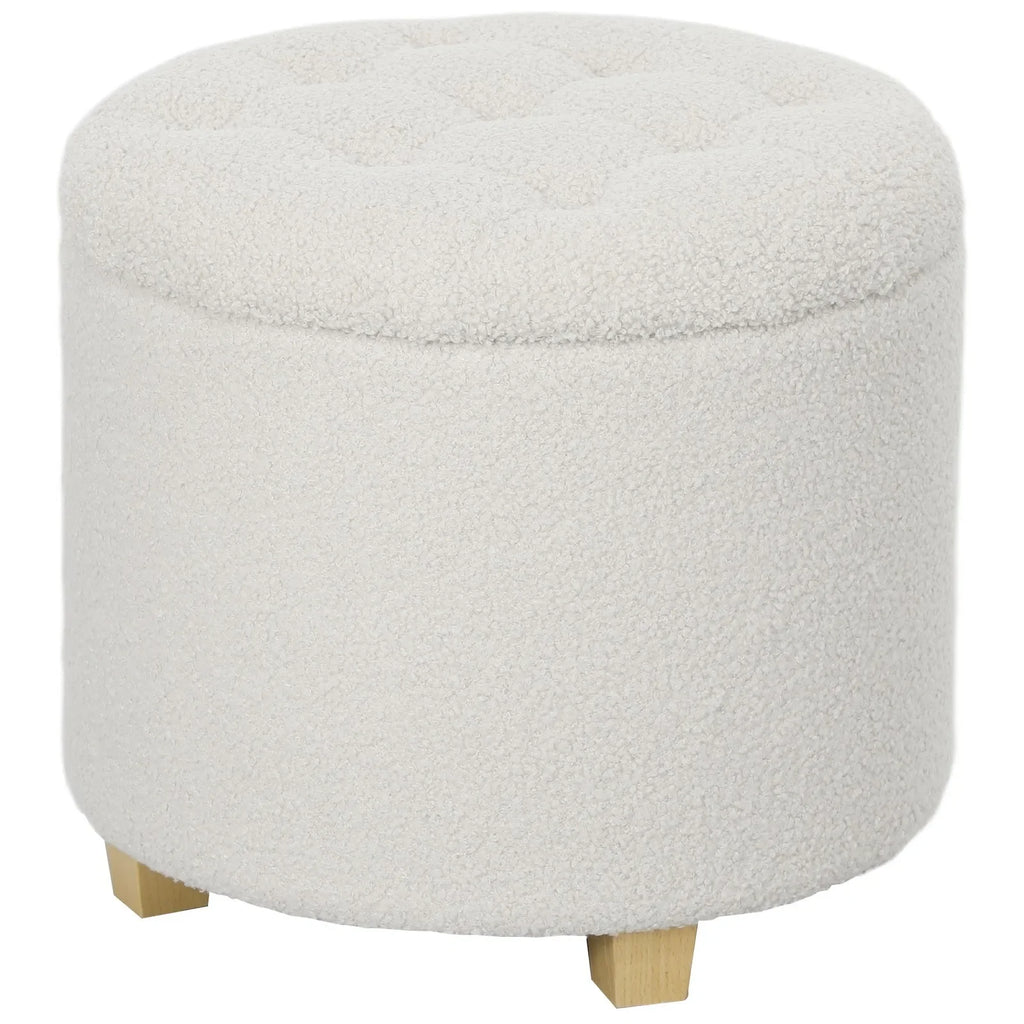 Round Ottoman With Storage Foam Cushioned Wood Legs