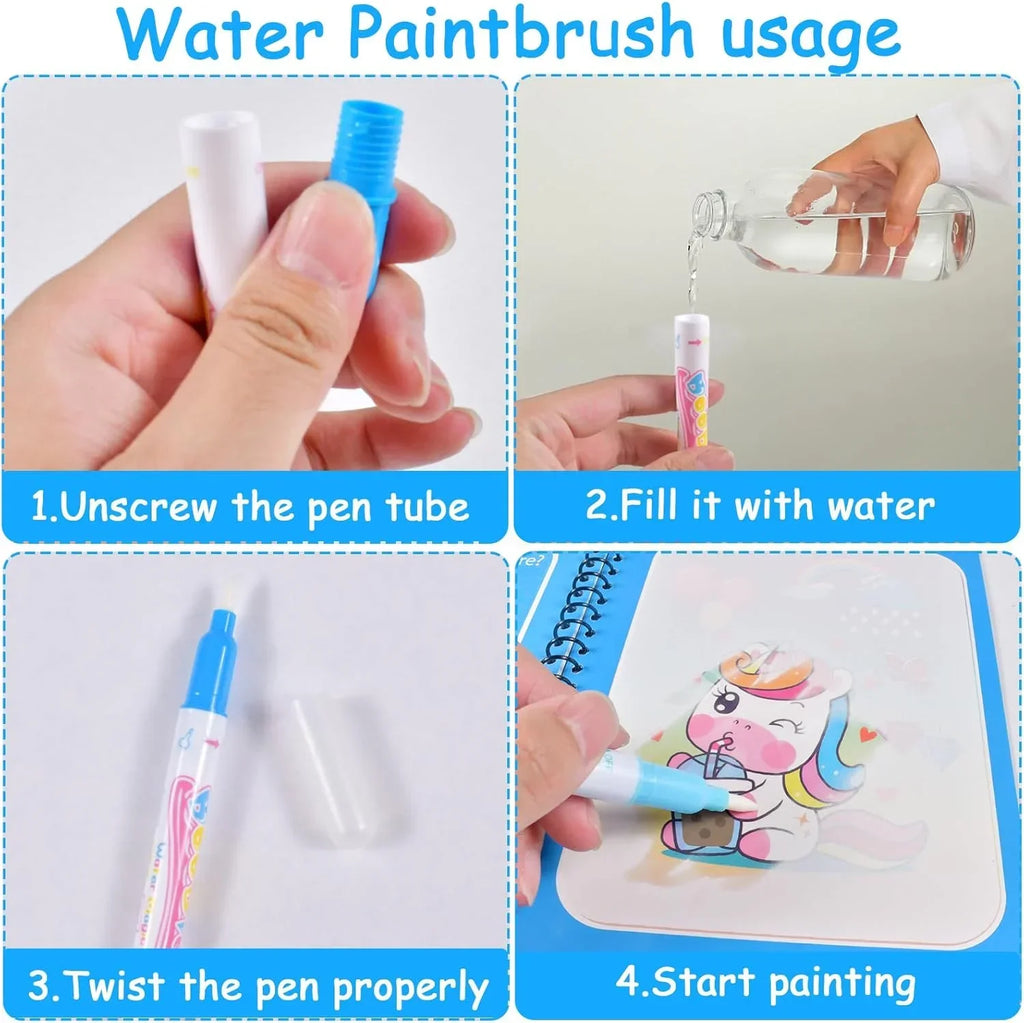 Cartoon Watercolor Painting Magic Book | Mess-Free Reusable Water Drawing Pad for Kids