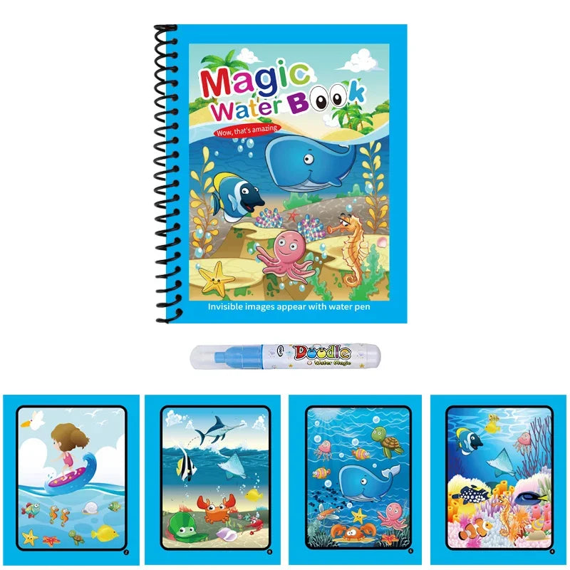 Magic Water Drawing Book | Reusable Coloring Pad with Pen for Kids Gift