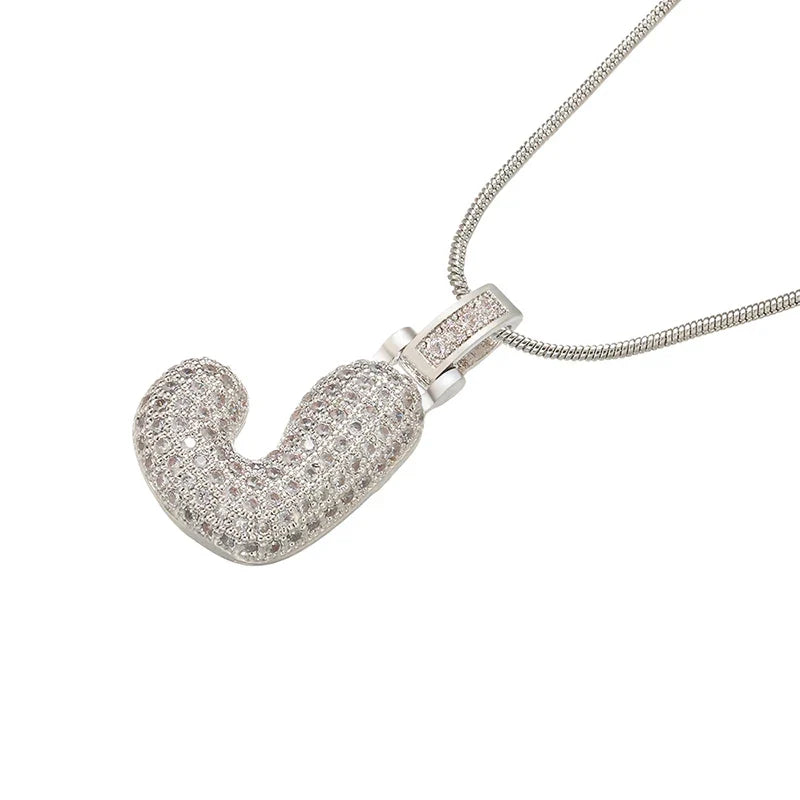 Silver Bubble Initial Letter Necklace | Customizable 26 Letters Pendant Jewelry for Women
