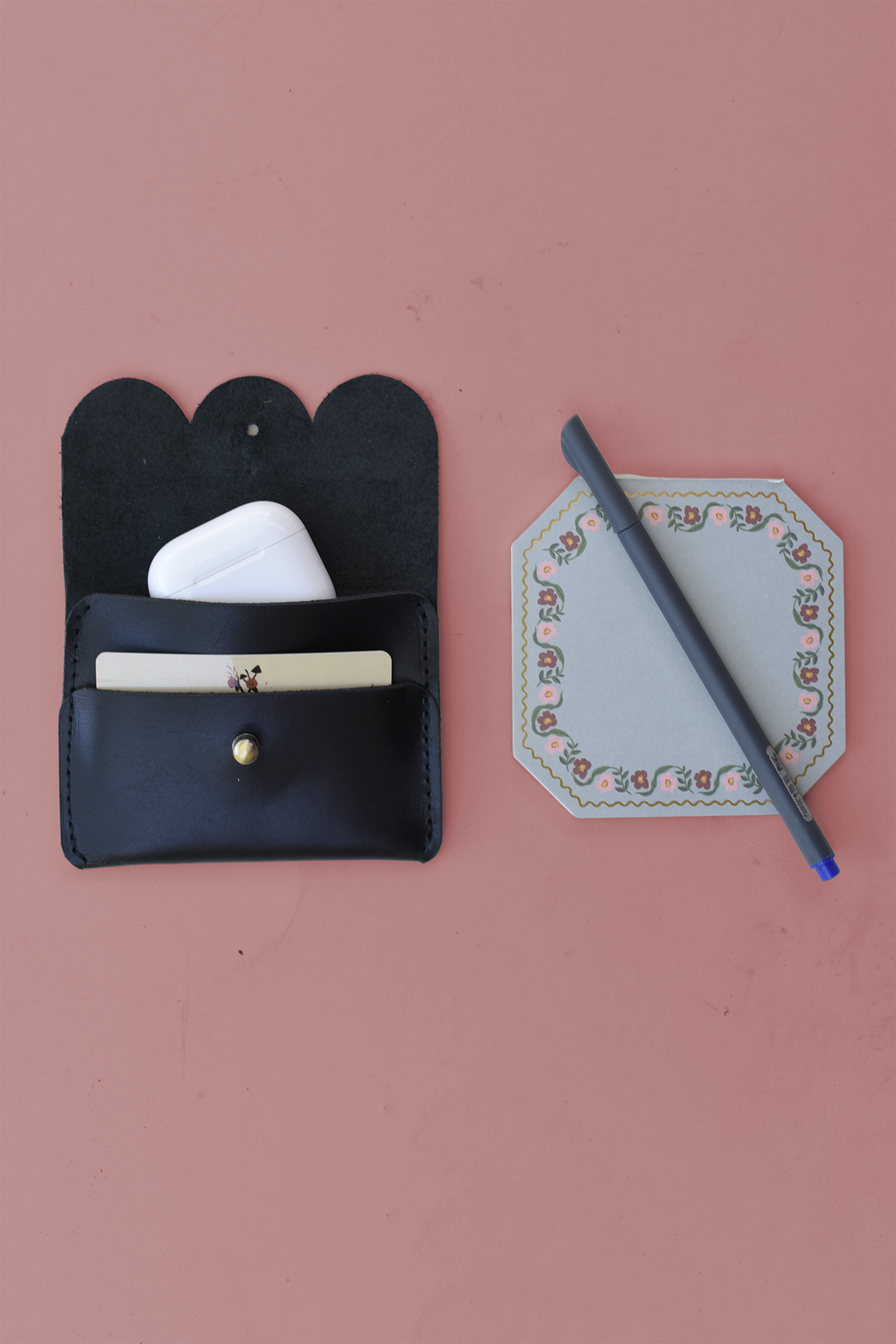 Scalloped Leather Card Carrier