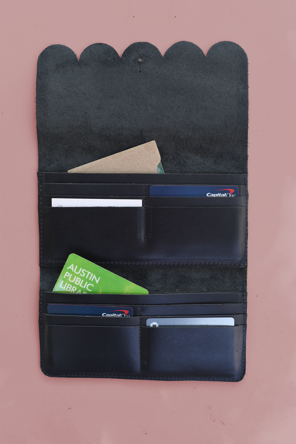 Scalloped Fold Over Leather Wallet