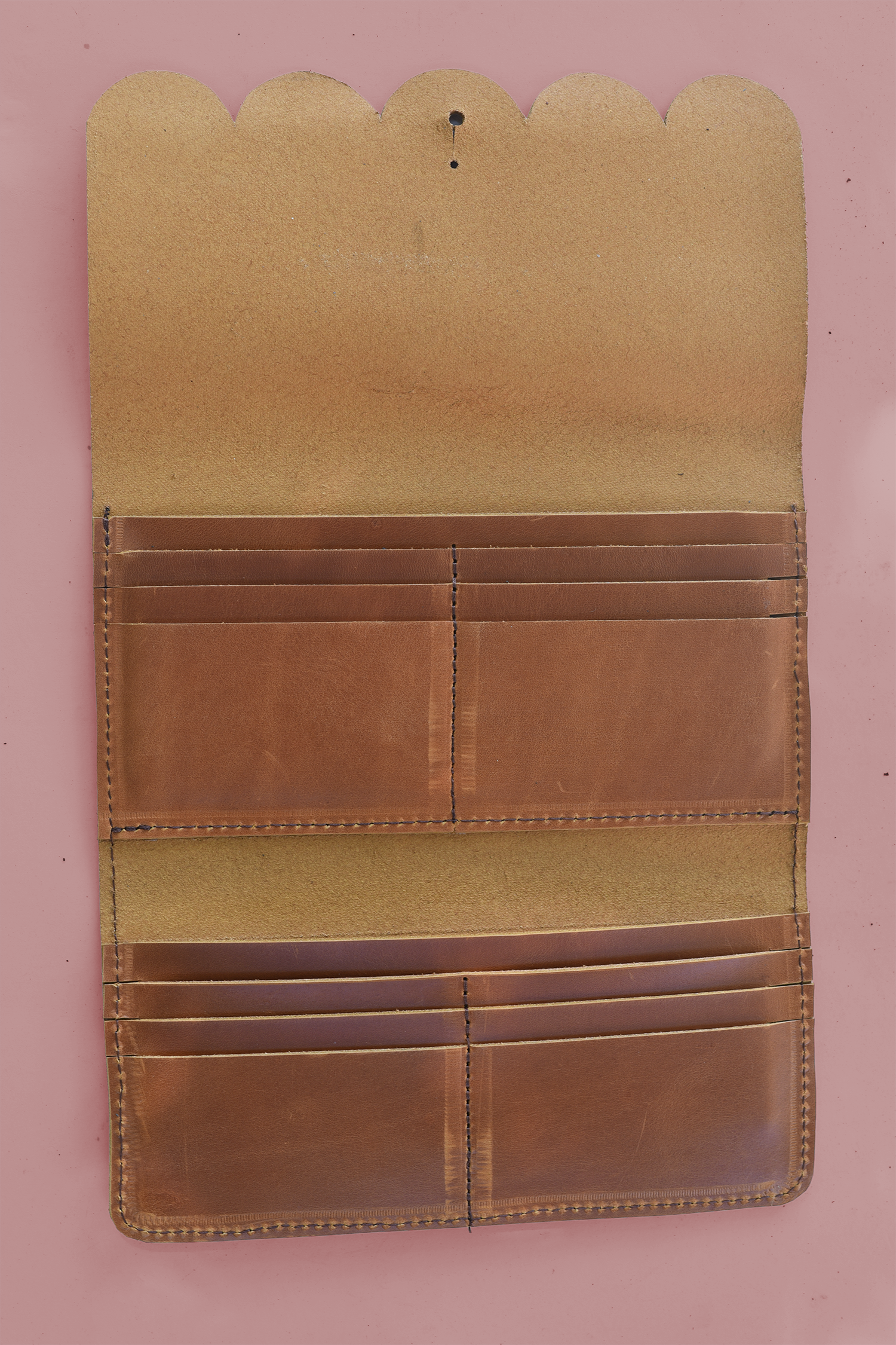 Scalloped Fold Over Leather Wallet