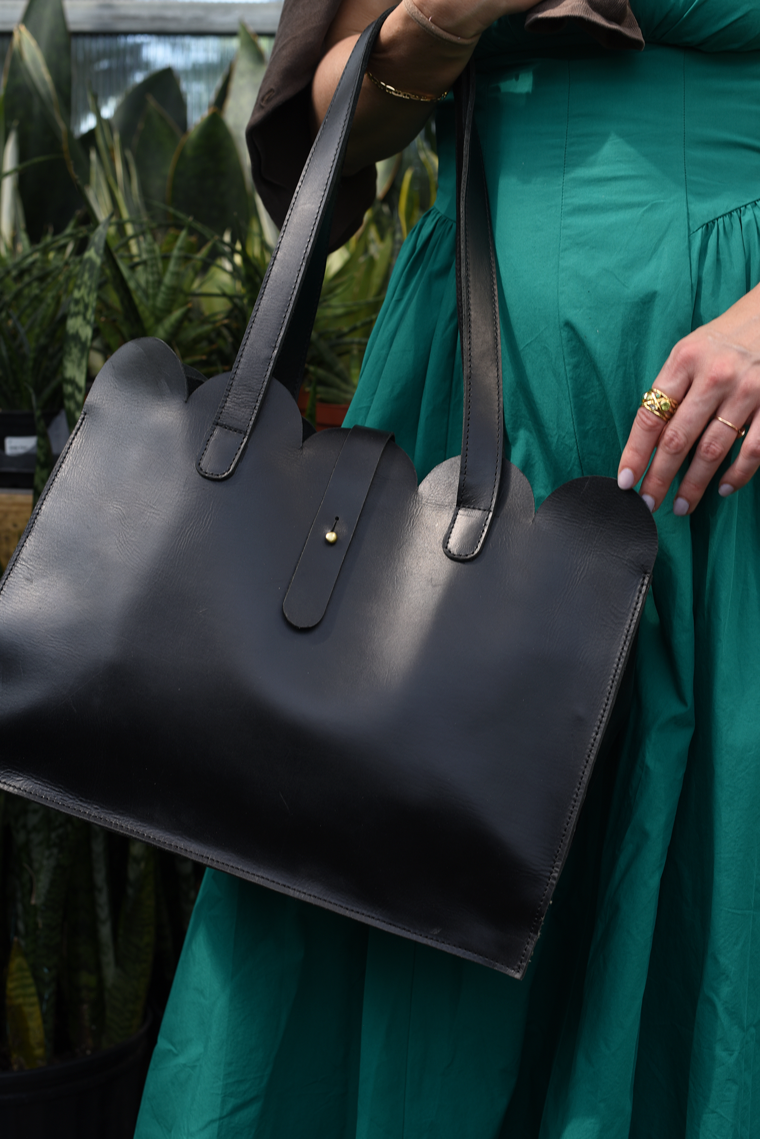 Scalloped Large Leather Handbag