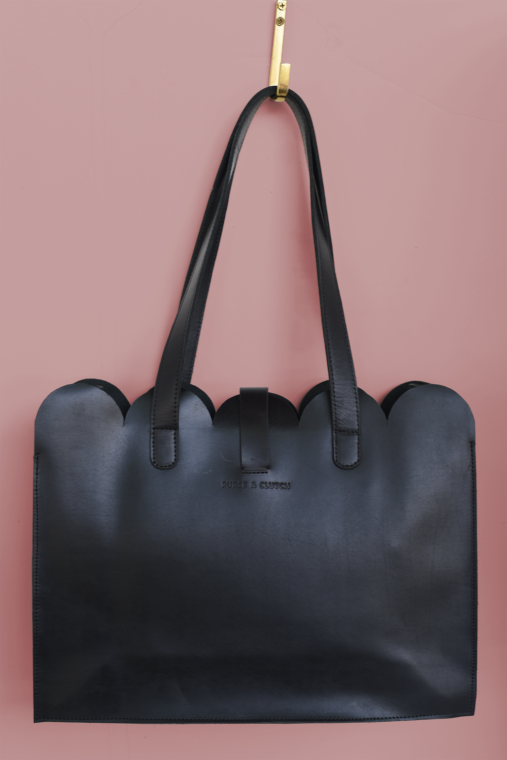 Scalloped Large Leather Handbag