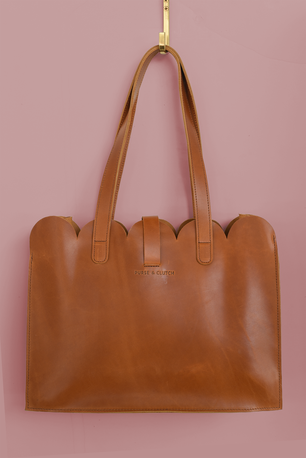 Scalloped Large Leather Handbag
