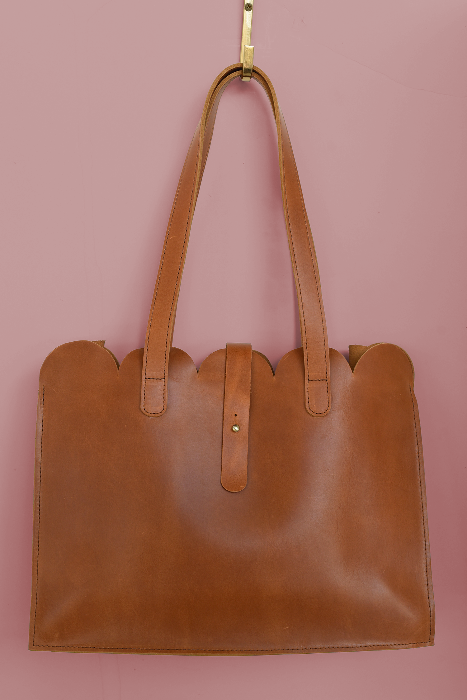 Scalloped Large Leather Handbag