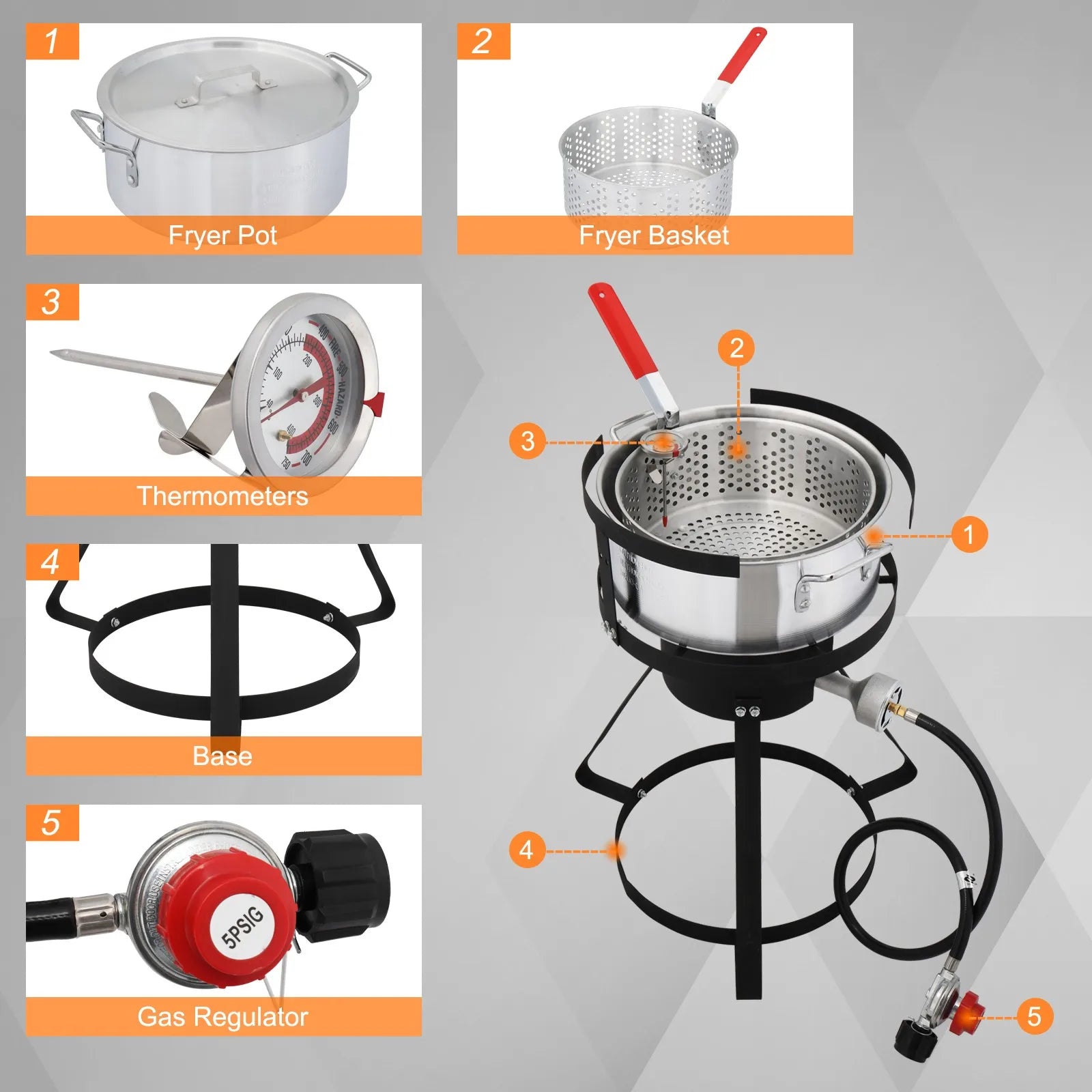 Aluminum Deep Fryer Pot With 55000 BTU Propane Burner Thermometer