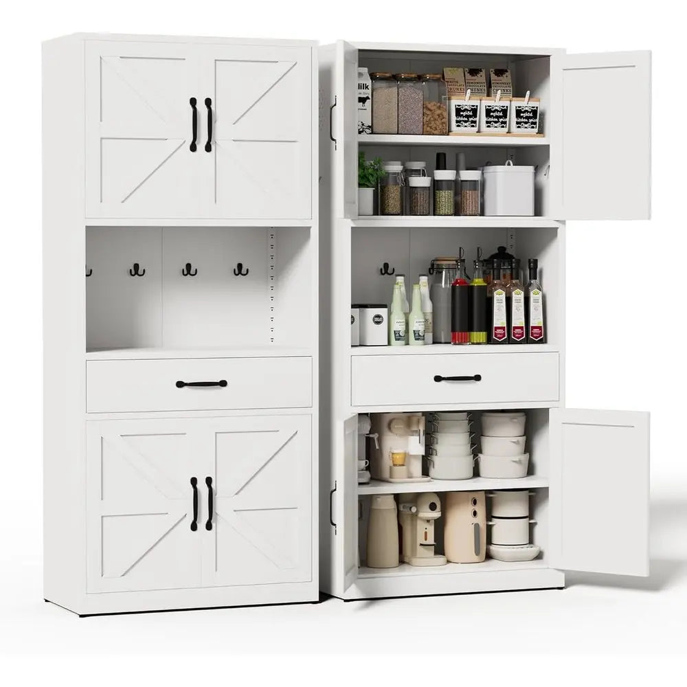 Metal Kitchen Pantry Cabinet With Large Countertop And Adjustable Shelves