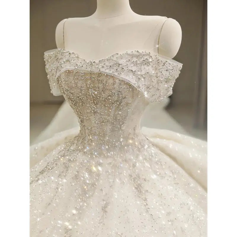 New Off Shoulder Wedding Dress Luxury Bridal Gown EDW324