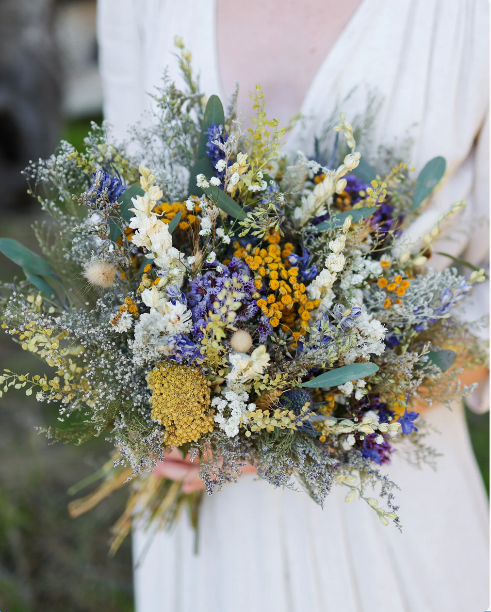 Dried Flower Bouquet with Eucalyptus, Yarrow and Lavender Dried Bridal bouquet