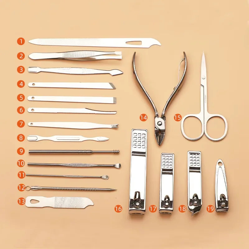 Stainless Steel 19 Piece Grooming Kit With Nail Clippers