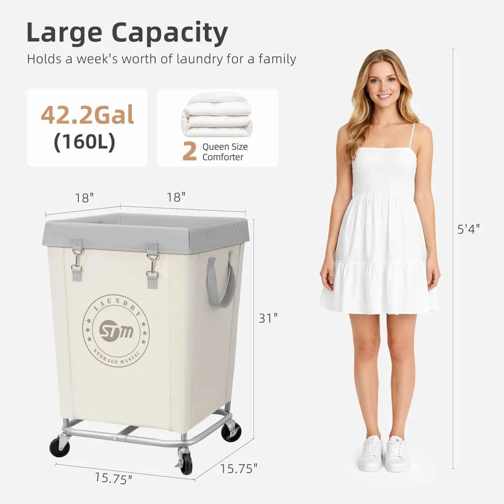 Industrial Laundry Hamper Cart With Heavy Duty Steel Frame