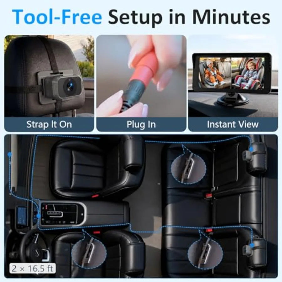 Baby Car Camera For Two Kids HD 1080P Dual Monitor