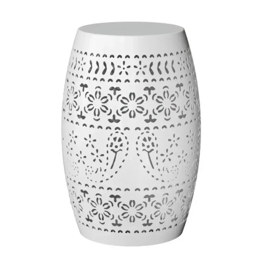 Steel Patio End Table Round Drum Accent For Indoor Outdoor