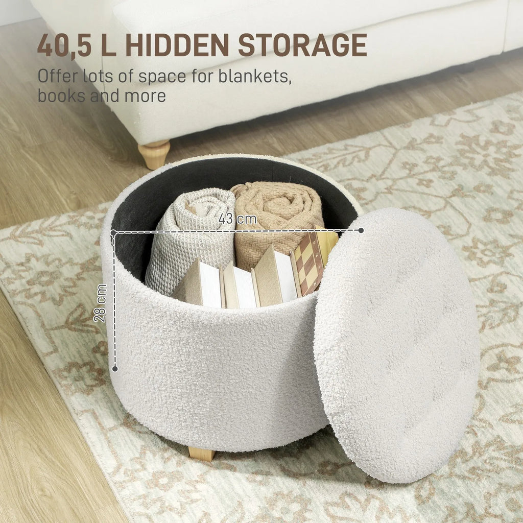Round Ottoman With Storage Foam Cushioned Wood Legs