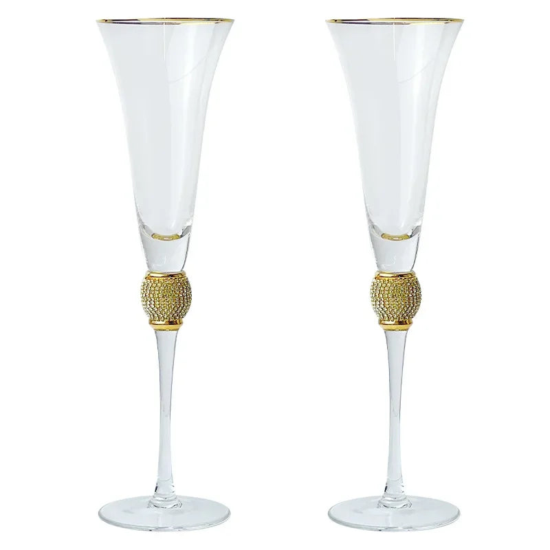 2Pcs Creative Gold Rimmed Glass Cup Red Wine Cocktail Champagne Whiskey Glass Drink Cup Bar Party Goblet Wedding Supplies Gift