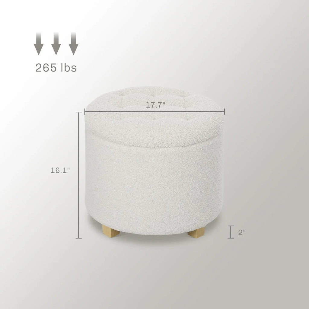 Round Ottoman With Storage Foam Cushioned Wood Legs
