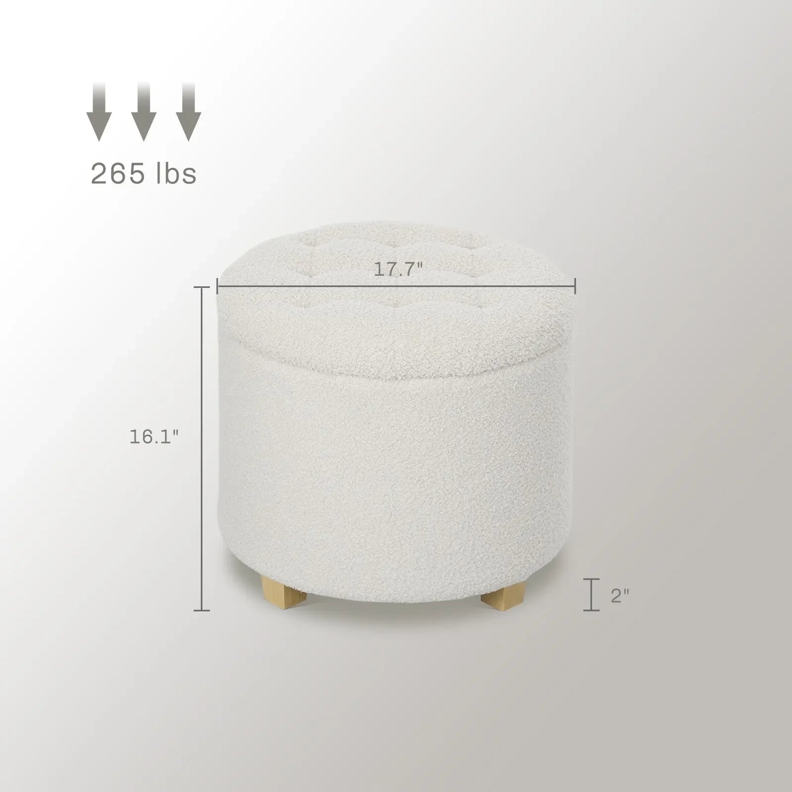 Round Ottoman With Storage Foam Cushioned Wood Legs