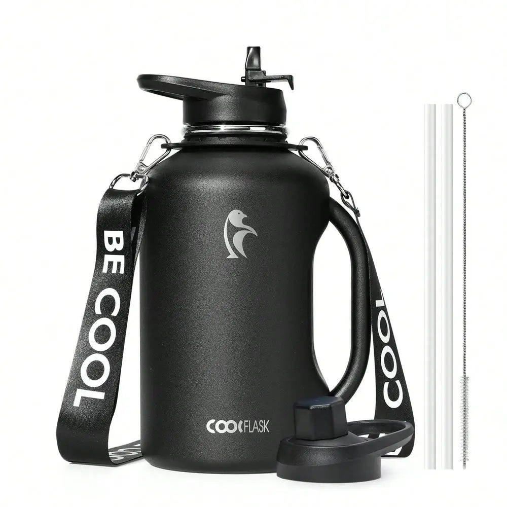 Insulated Stainless Steel Water Bottle With Handle And Strap