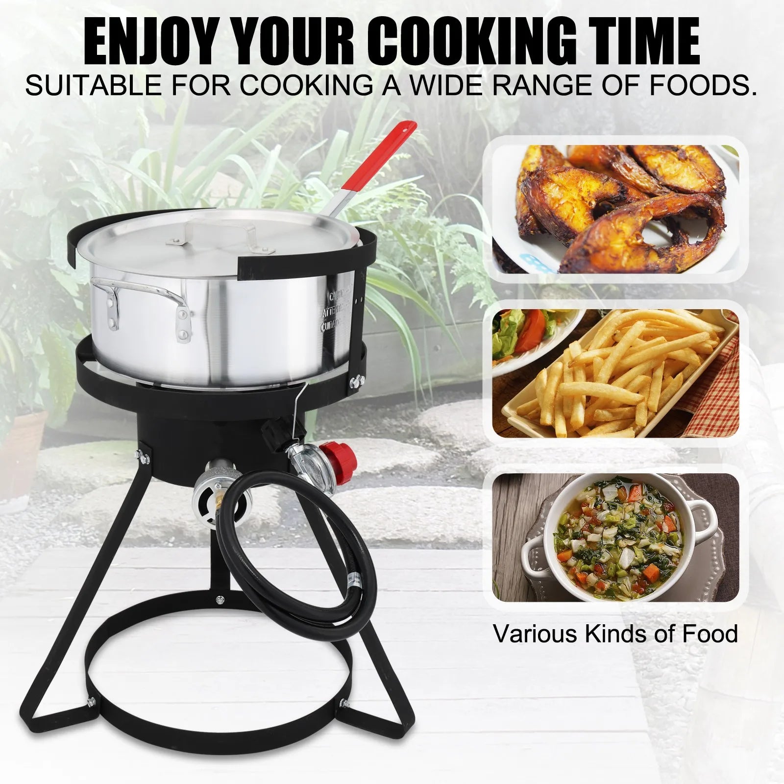 Aluminum Deep Fryer Pot With 55000 BTU Propane Burner Thermometer