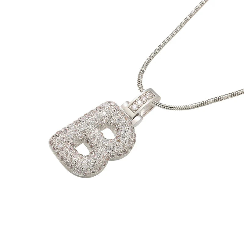 Silver Bubble Initial Letter Necklace | Customizable 26 Letters Pendant Jewelry for Women