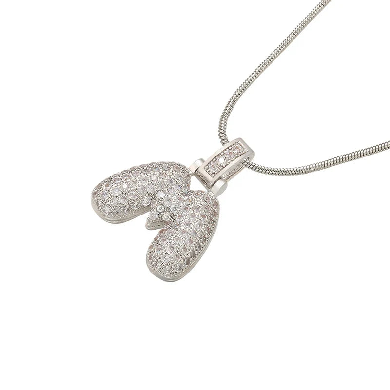 Silver Bubble Initial Letter Necklace | Customizable 26 Letters Pendant Jewelry for Women