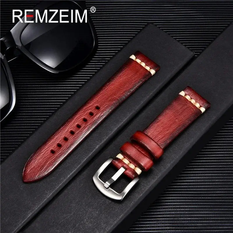 Garmin 18/20/22mm Quick Release Vintage Textured Leather Band with Accent Stitching