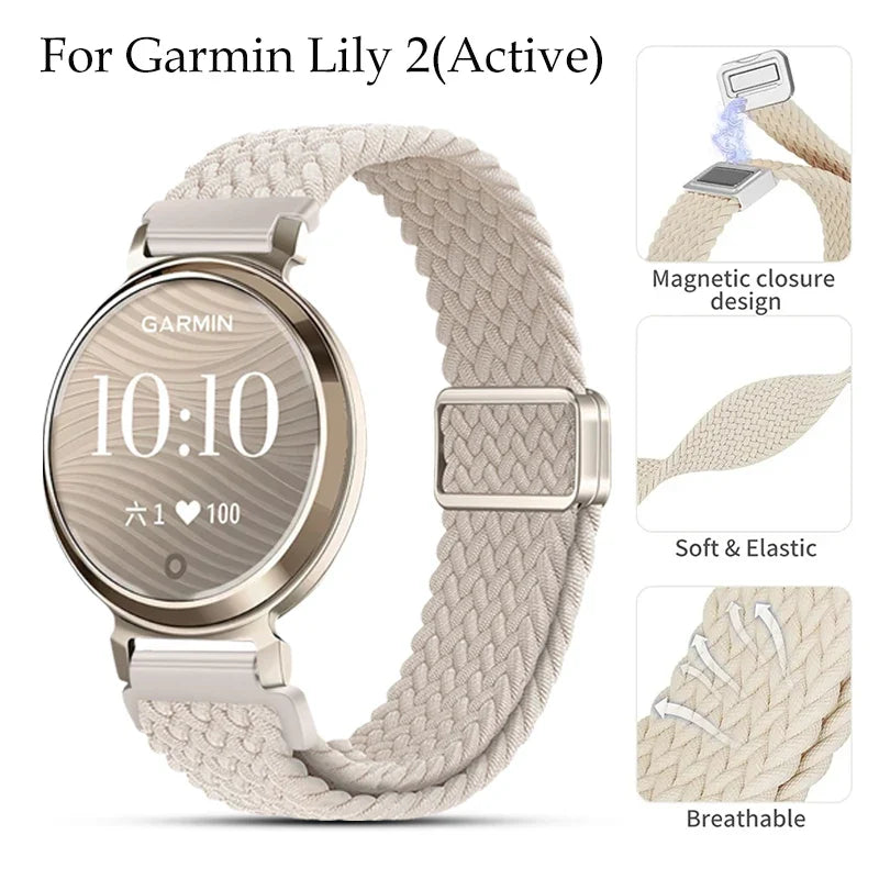 Garmin Lily 2 & 2 Active 14mm Braided Nylon Magnetic Band