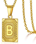 Initial Pendant Necklace for Women Simple Stainless Steel Cuba Link Charm Letter Square Necklace Men Jewelry Couple Gift