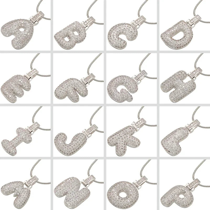 Silver Bubble Initial Letter Necklace | Customizable 26 Letters Pendant Jewelry for Women