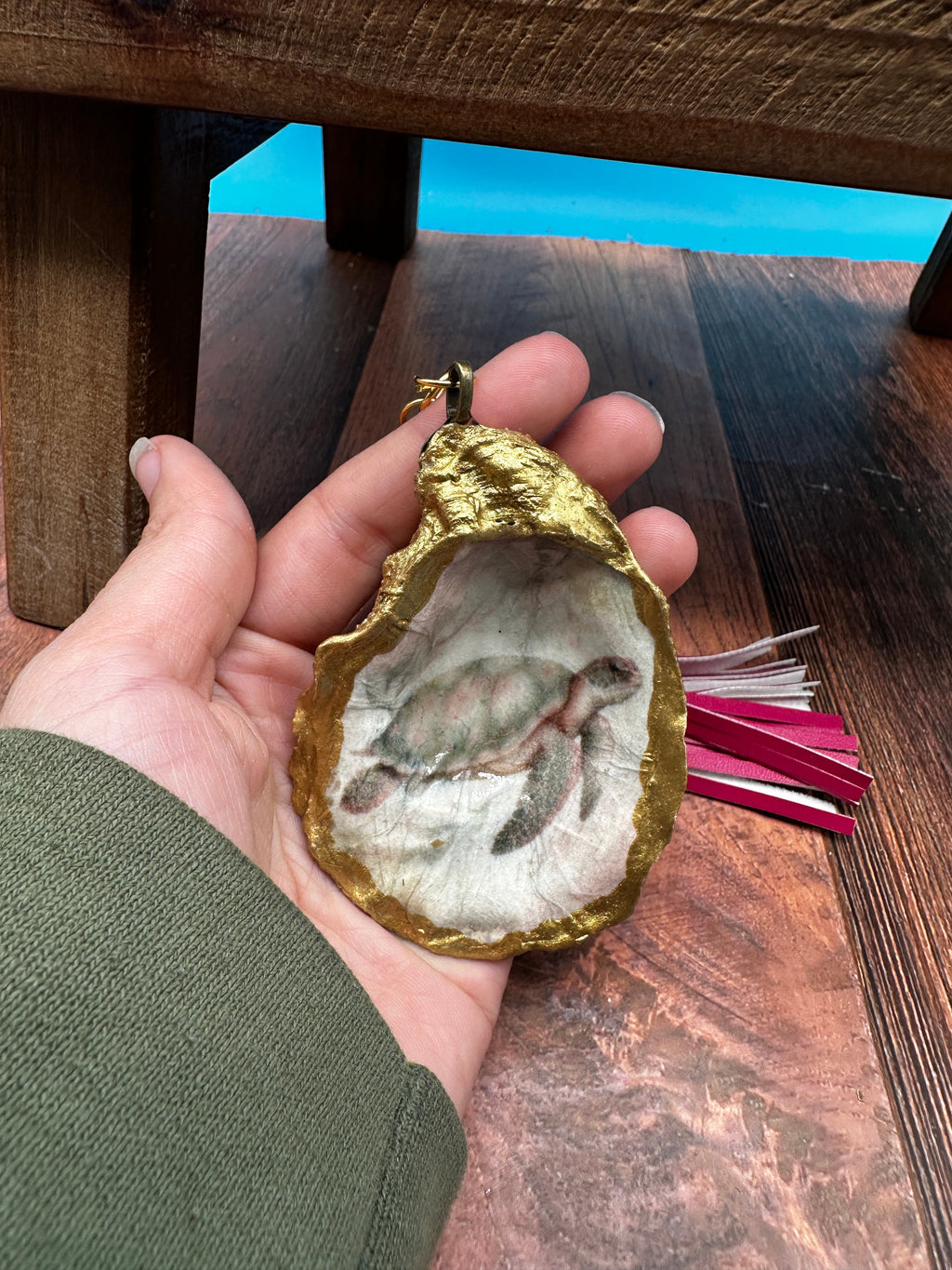Decoupaged Oyster Keychain