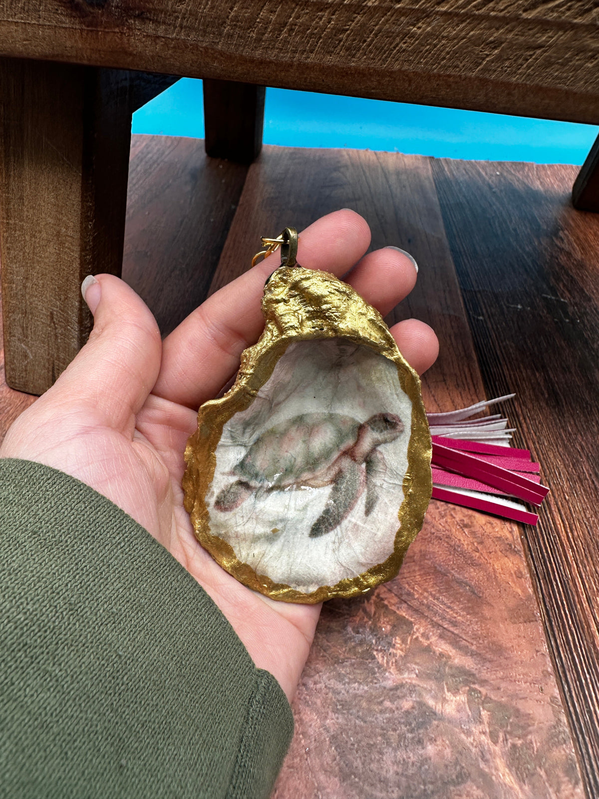 Decoupaged Oyster Keychain