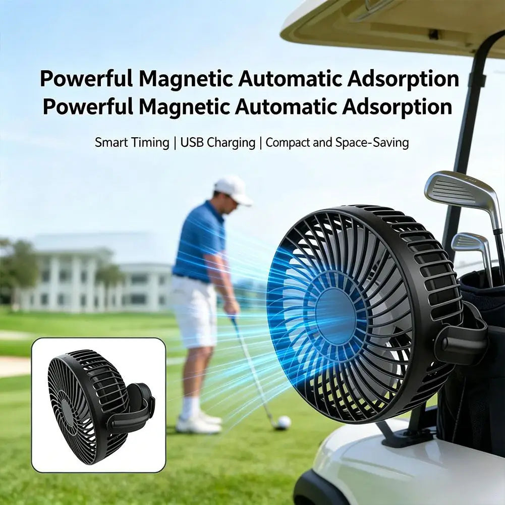 Magnetic Golf Cart Fan with Strap, Rechargeable with Night Light