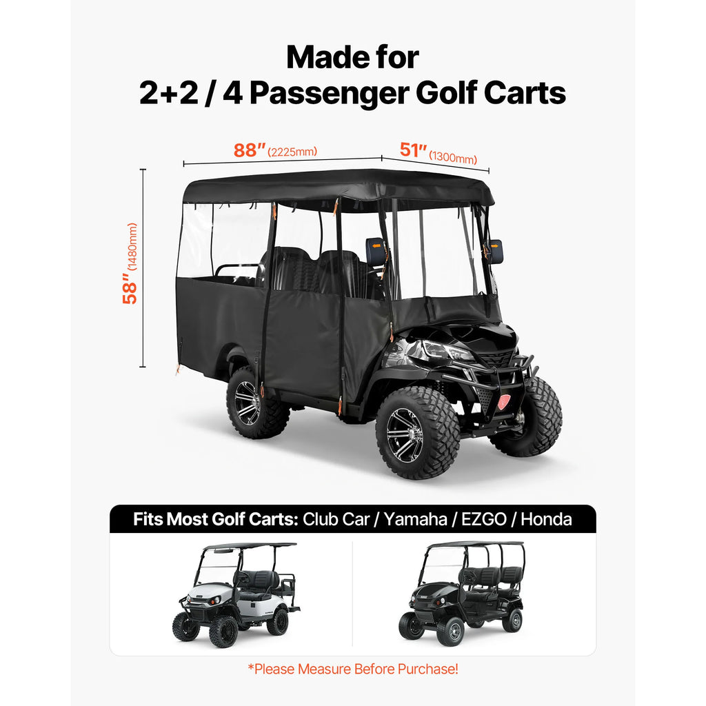 Golf Cart Enclosure for 4-Passenger Carts, Clear Windows