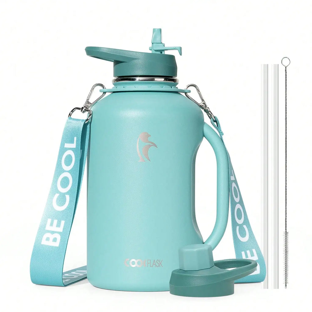 Insulated Stainless Steel Water Bottle With Handle And Strap