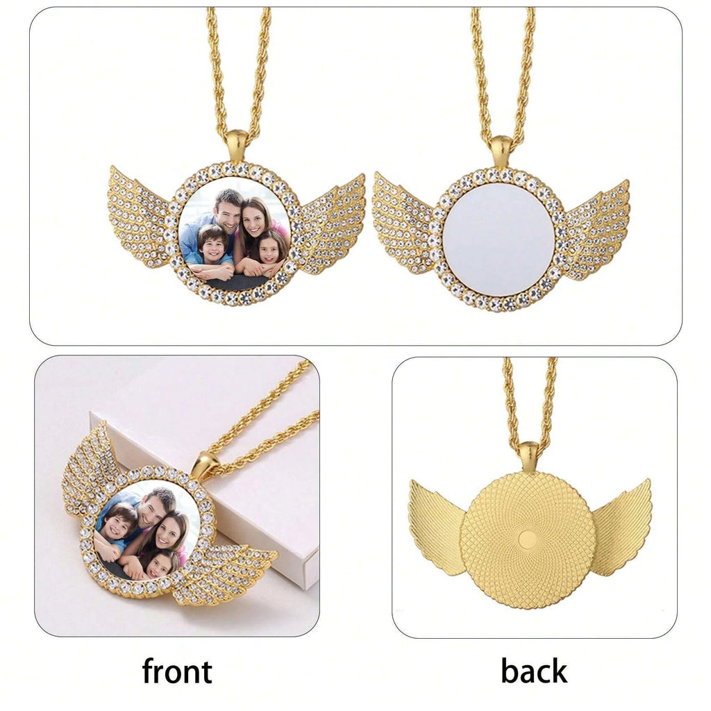 Personalised Heart-Shaped Wings Necklace, Custom Photo Necklace, DIY Gift, Commemorative Present