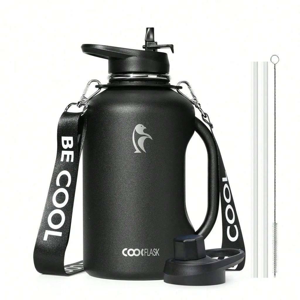 Insulated Stainless Steel Water Bottle With Handle And Strap