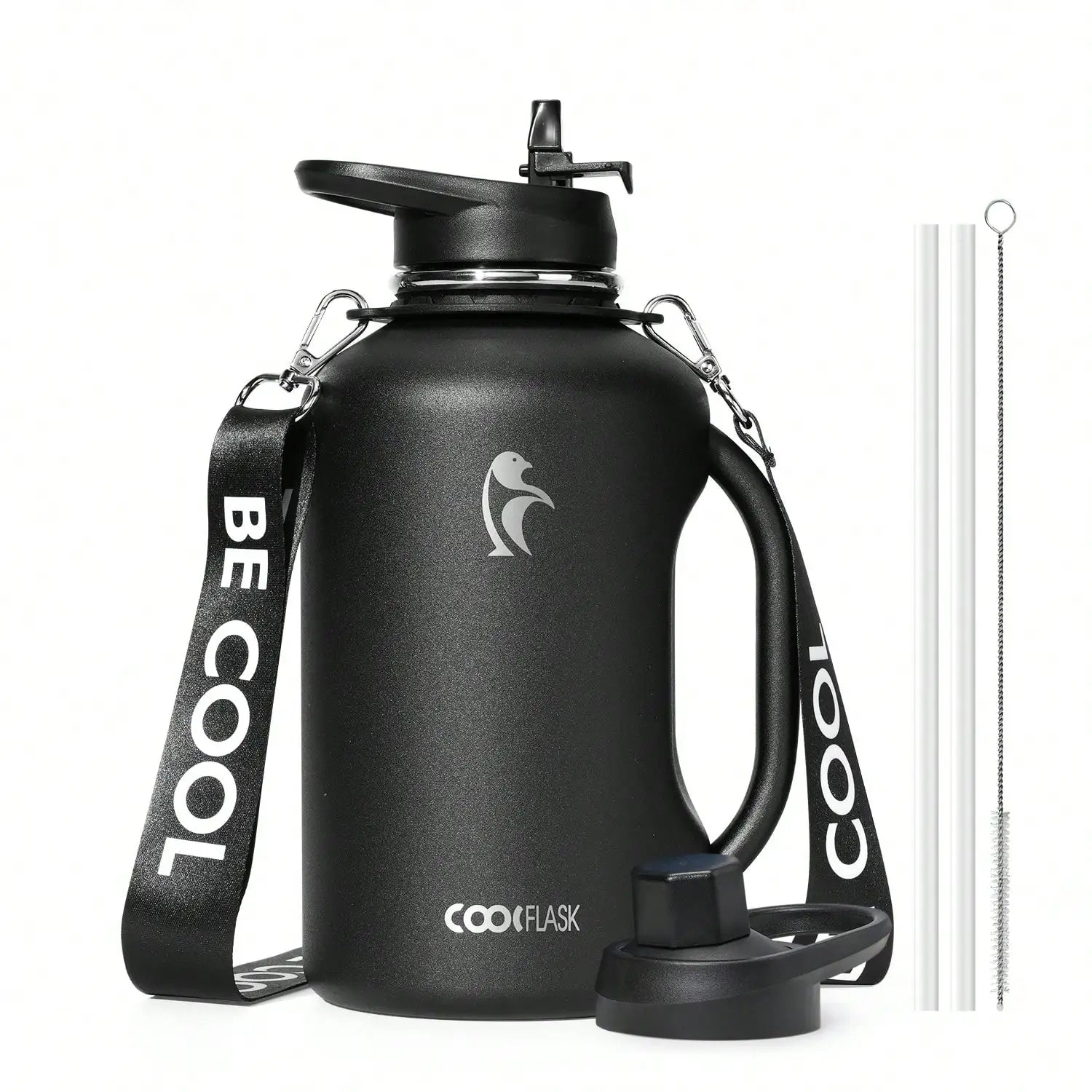 Insulated Stainless Steel Water Bottle With Handle And Strap