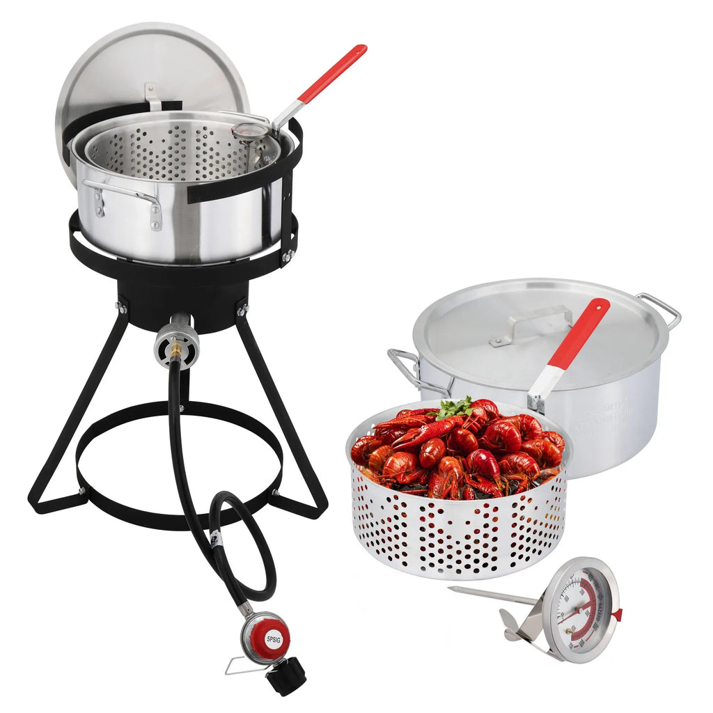 Aluminum Deep Fryer Pot With 55000 BTU Propane Burner Thermometer