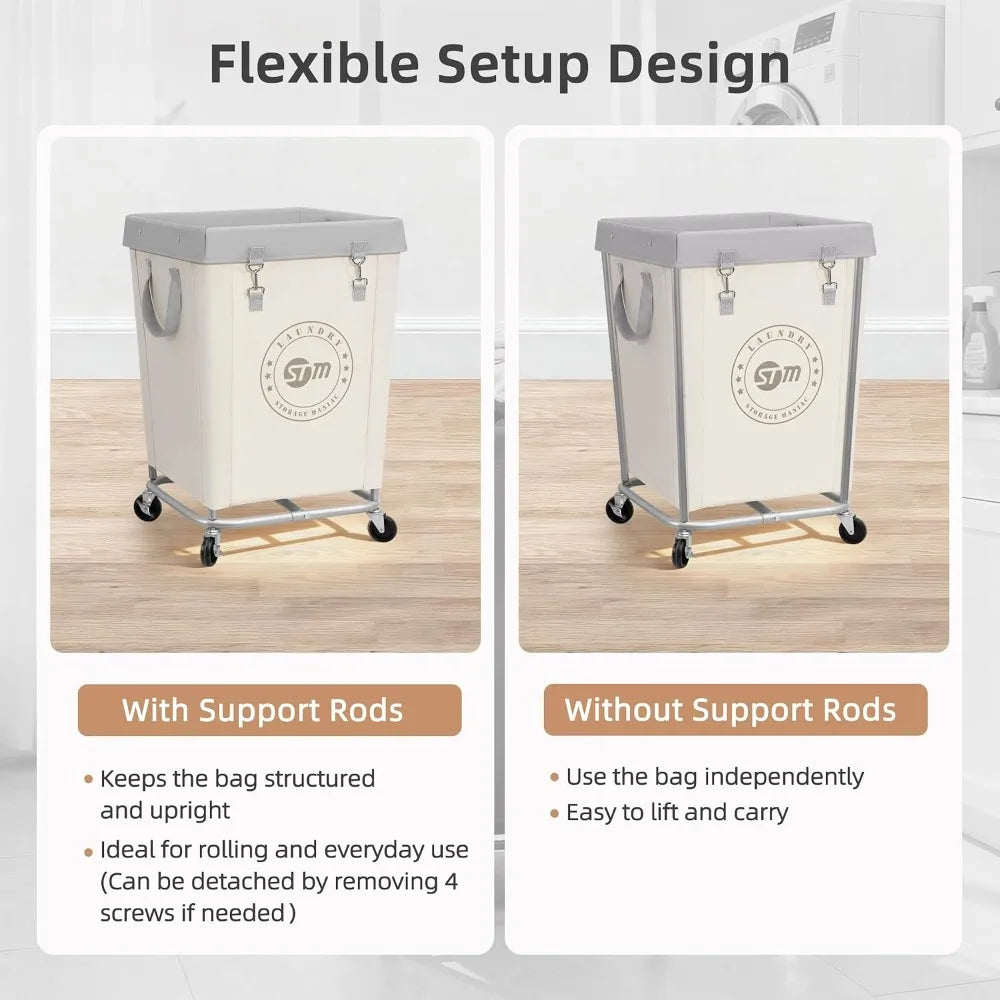 Industrial Laundry Hamper Cart With Heavy Duty Steel Frame