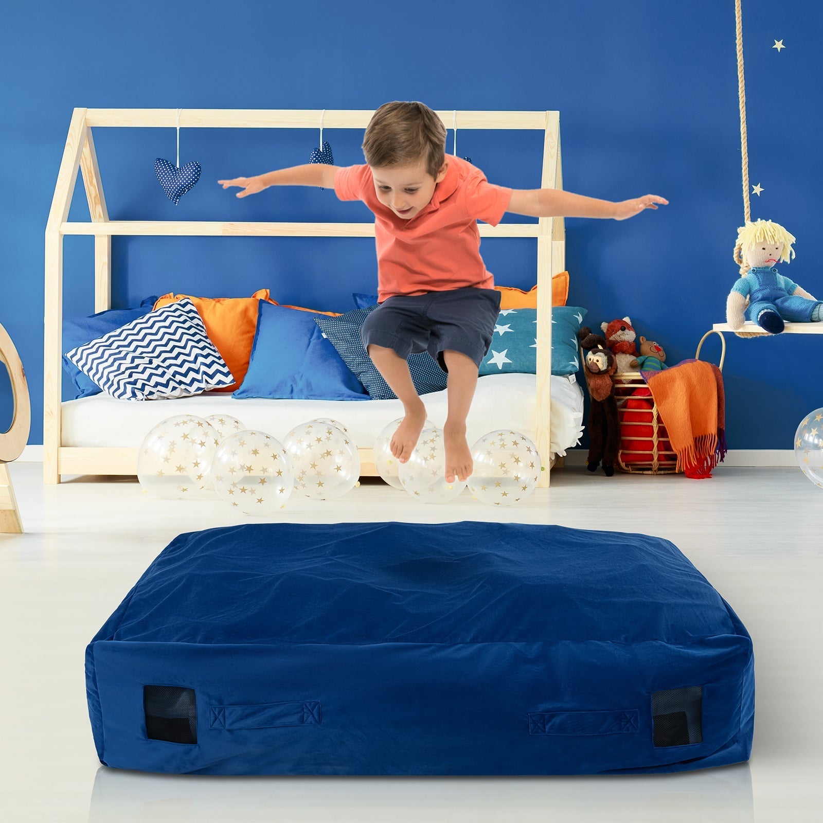 47 x 35.5 Inch Crash Pad Sensory Mat with Foam Blocks and Washable Cover