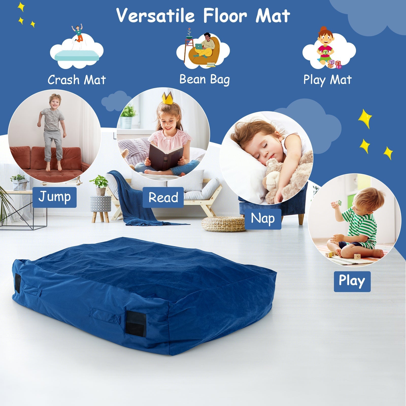 47 x 35.5 Inch Crash Pad Sensory Mat with Foam Blocks and Washable Cover