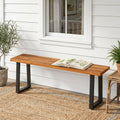 47.5" Acacia Wood Patio Bench with Metal Legs
