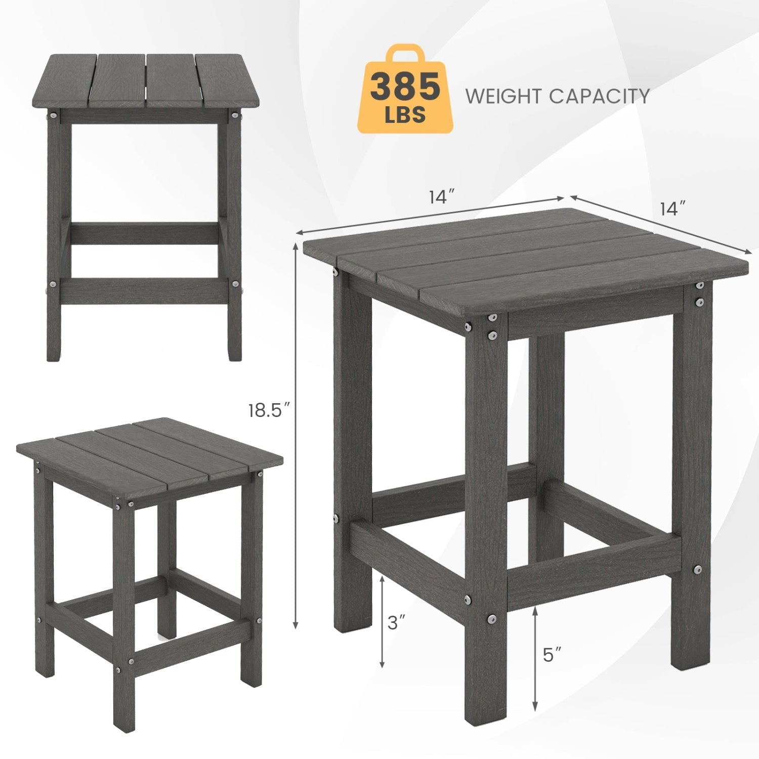 Square Adirondack Side Table 14" Weather-Resistant HDPE