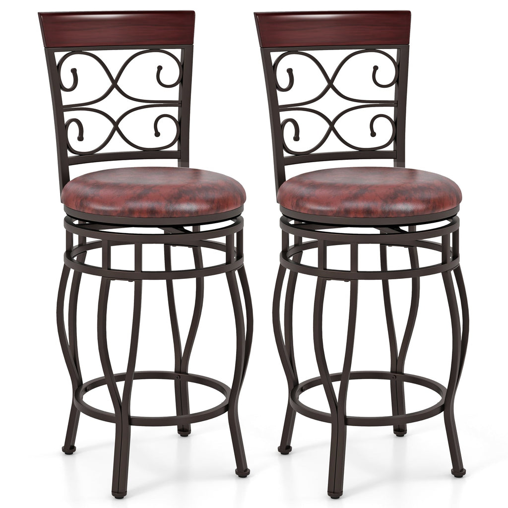 Set of 2 26 Inch Bar Stool with Backrest and Footrest