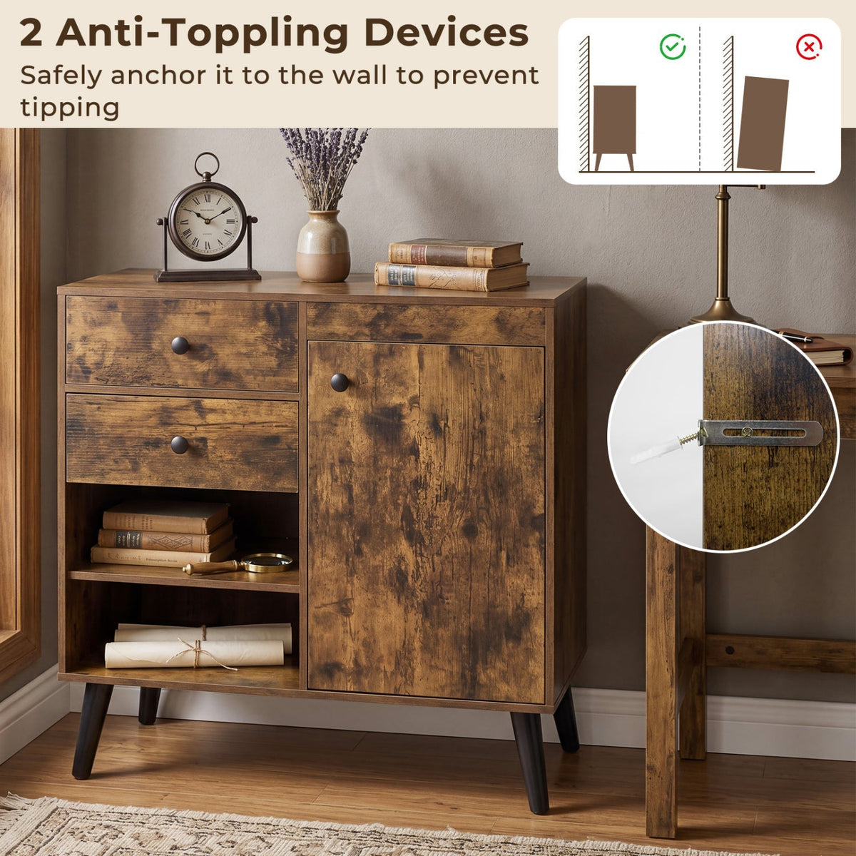 31" Buffet Cabinet Set of 2 with Drawers and Shelves